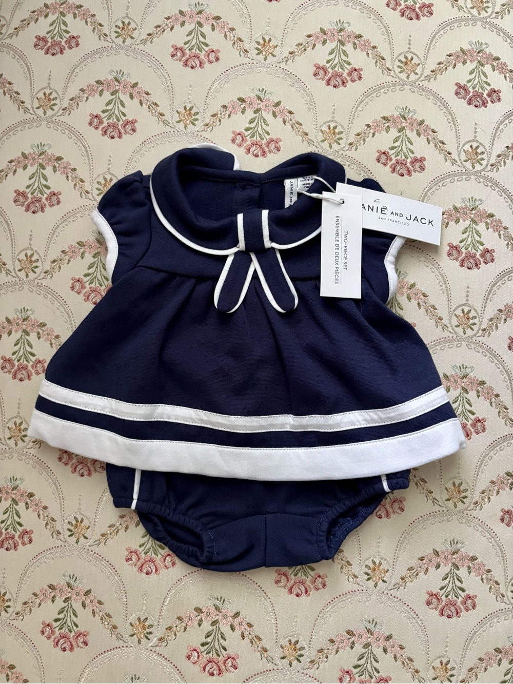 NWT Janie & Jack Little Nautical Baby Matching Set Navy Dress & Bloomers Sz 0-3